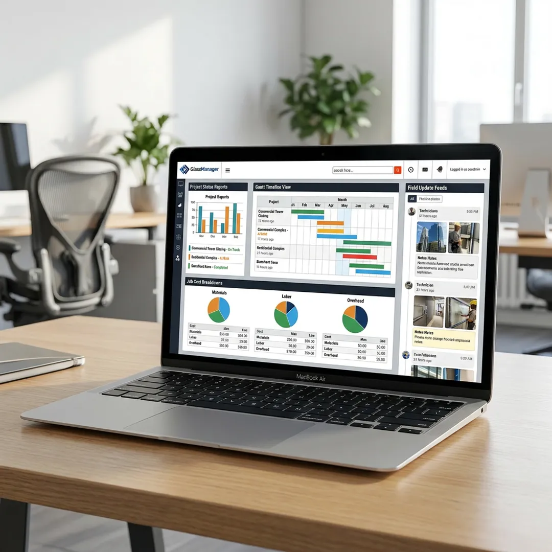 Project status reporting dashboard for glass contractors