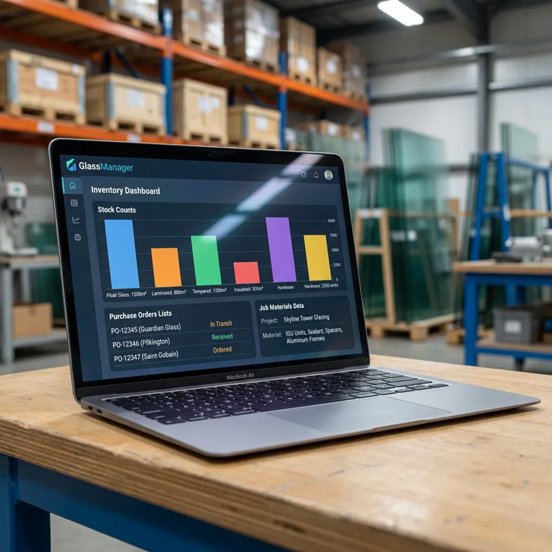 Glass inventory dashboard on laptop