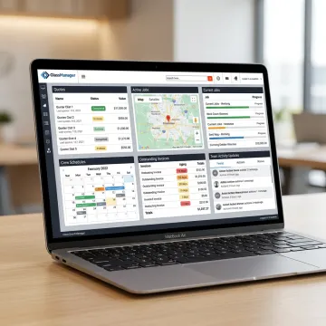 GlassManager dashboard on a laptop