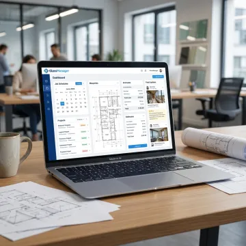 Commercial glazing software dashboard on laptop