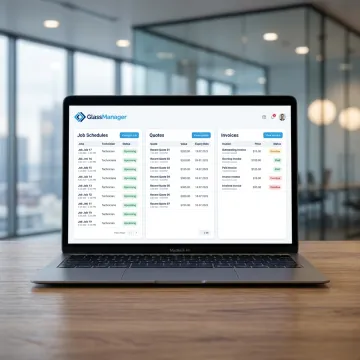 Glazier software dashboard on laptop
