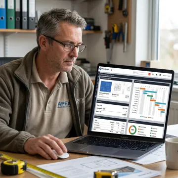 Glazier reviewing digital project dashboard