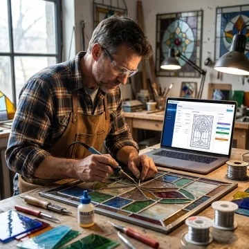 Stained glass glazier using business management software
