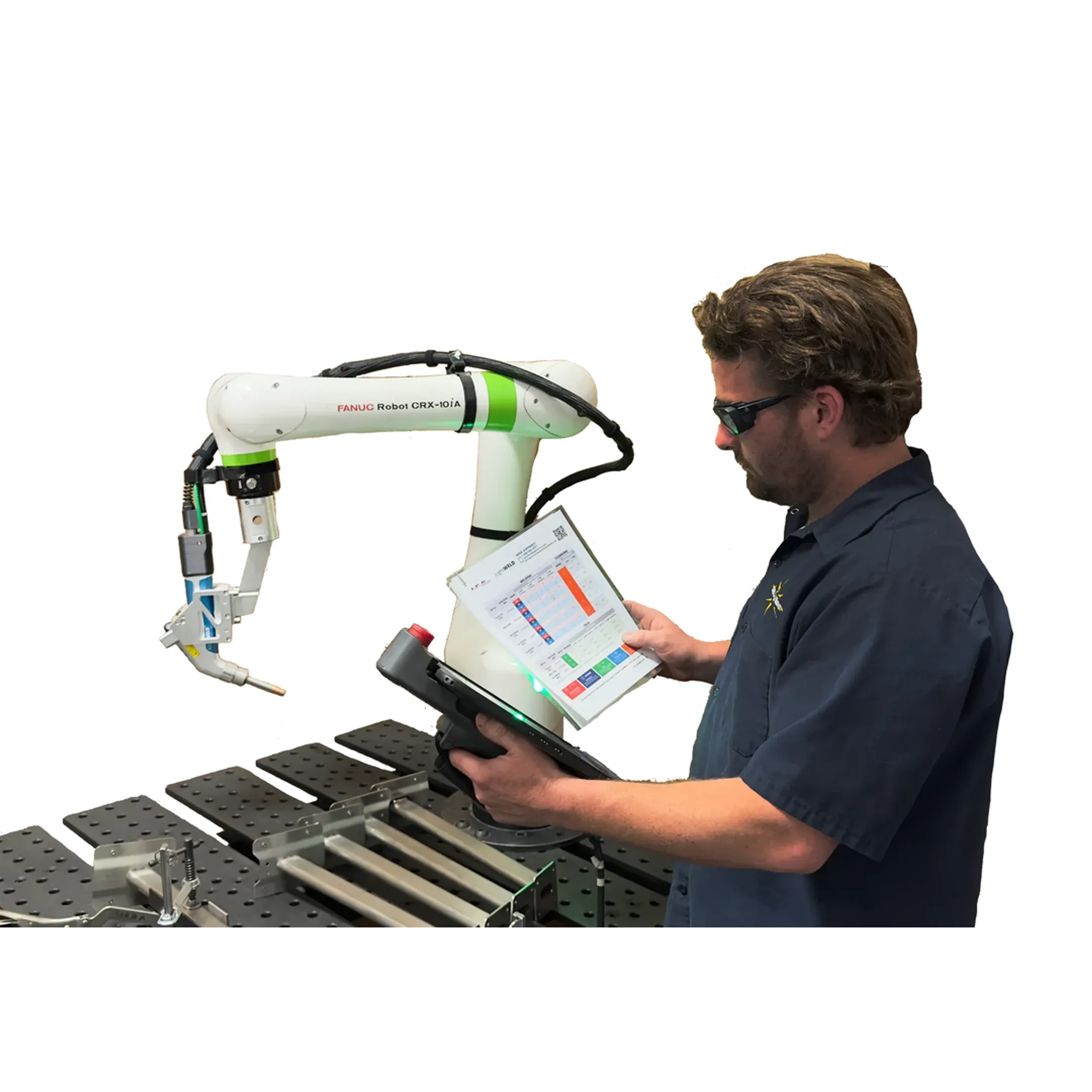 Engineer planning a robotic manufacturing project