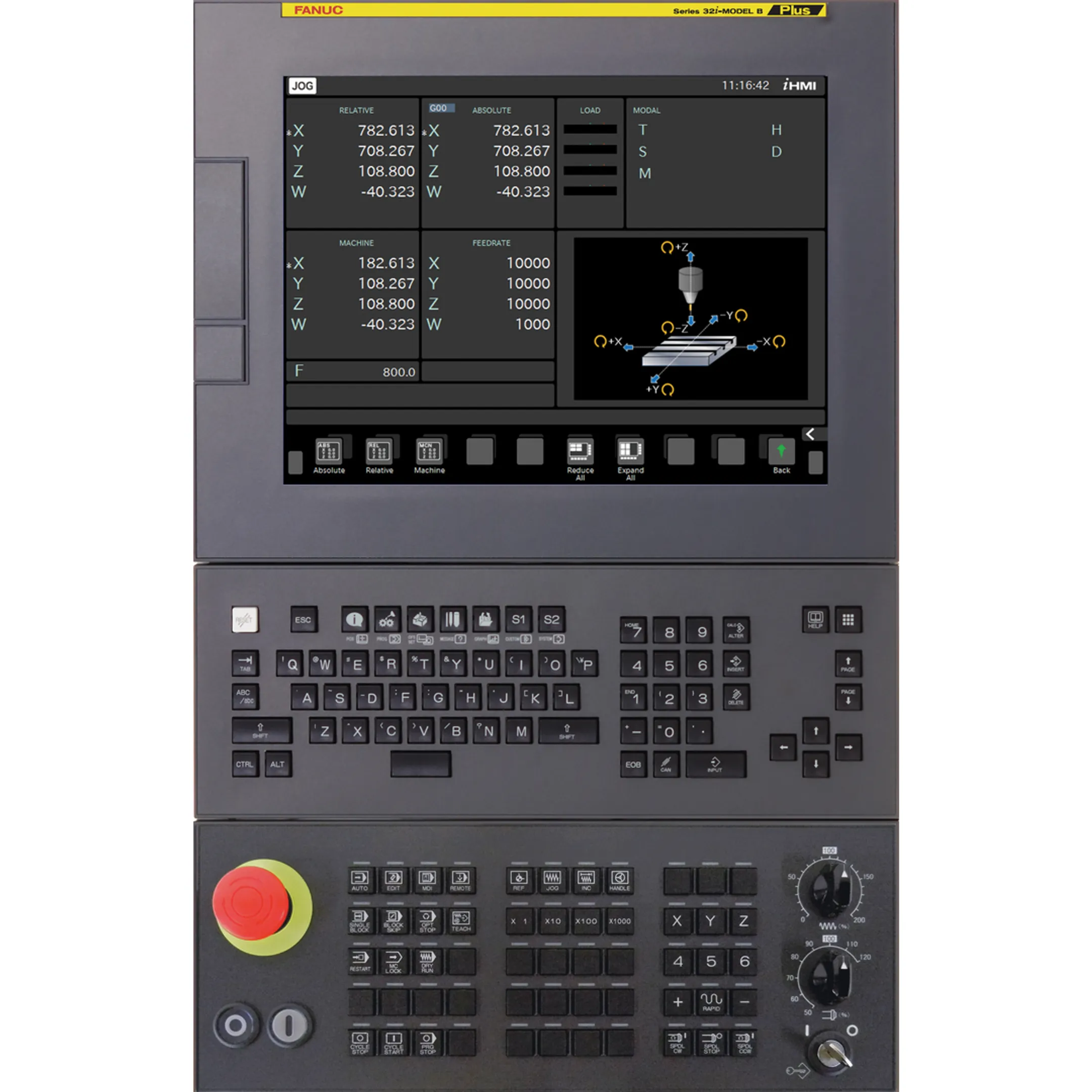 Operator using an HMI touchscreen beside a robotic cell