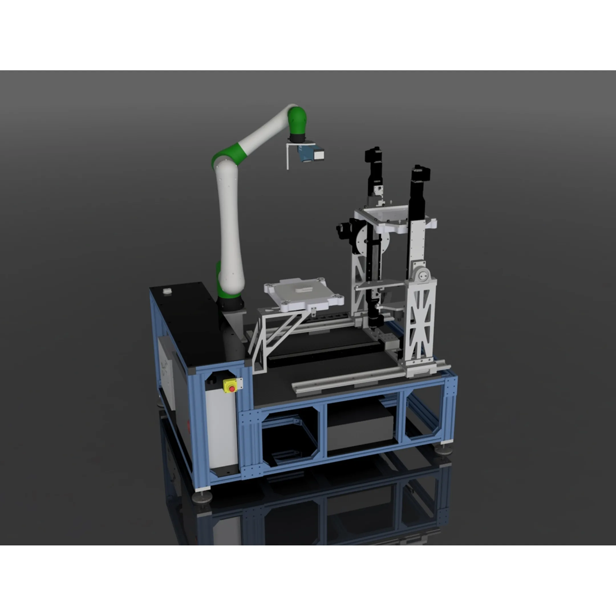 Engineer reviewing automated assembly cell