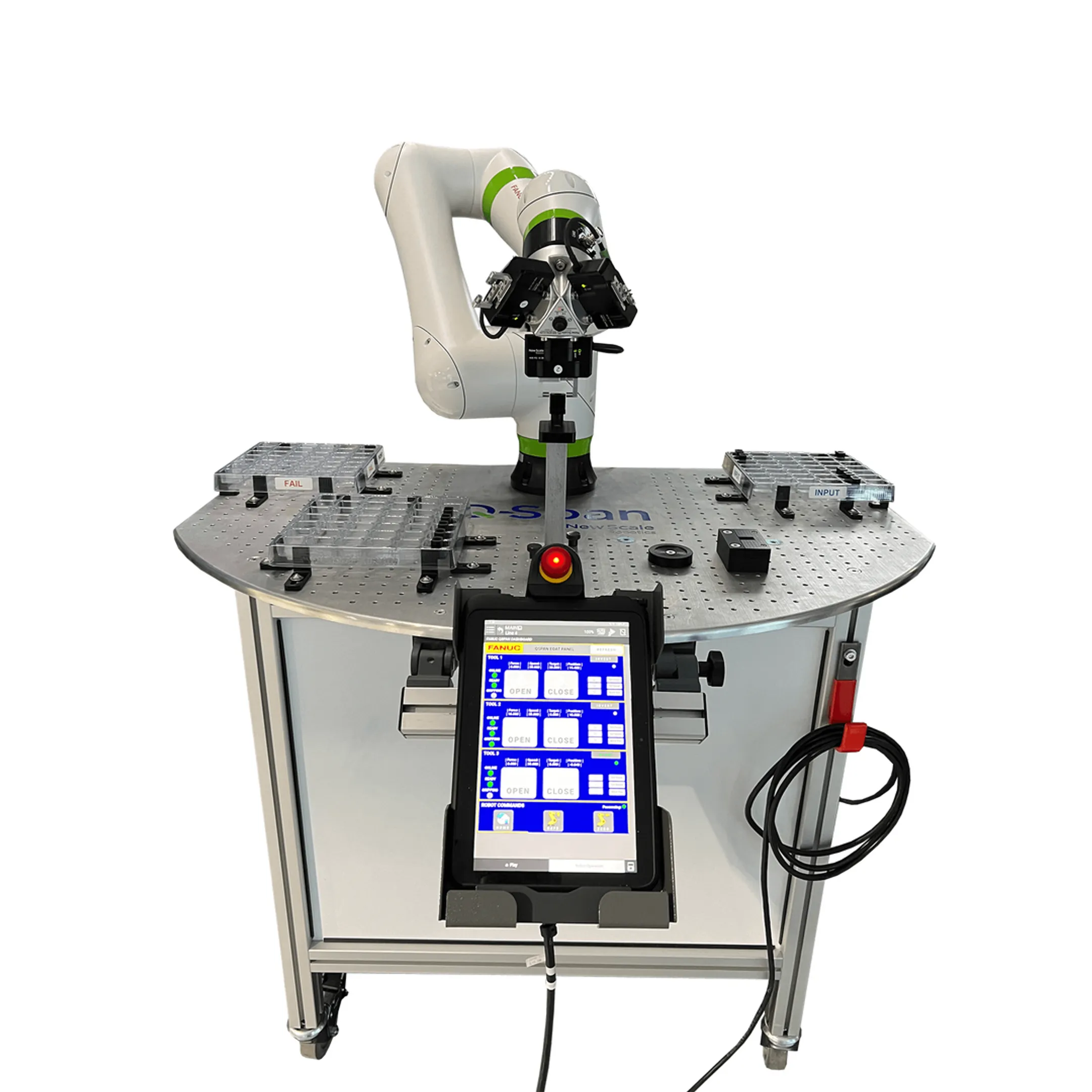 Engineers reviewing a robotic automation cell