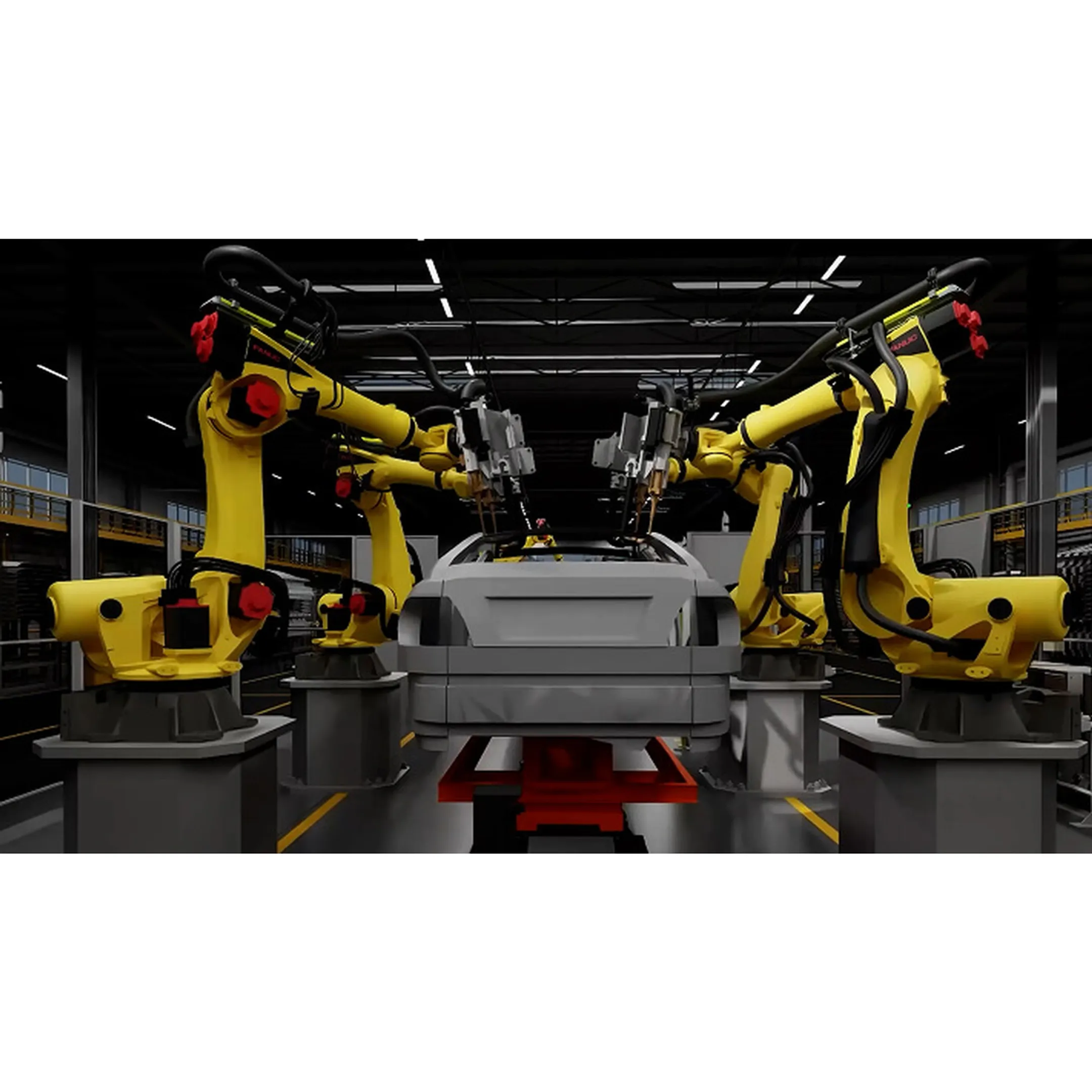 Engineer reviewing automotive robot simulation
