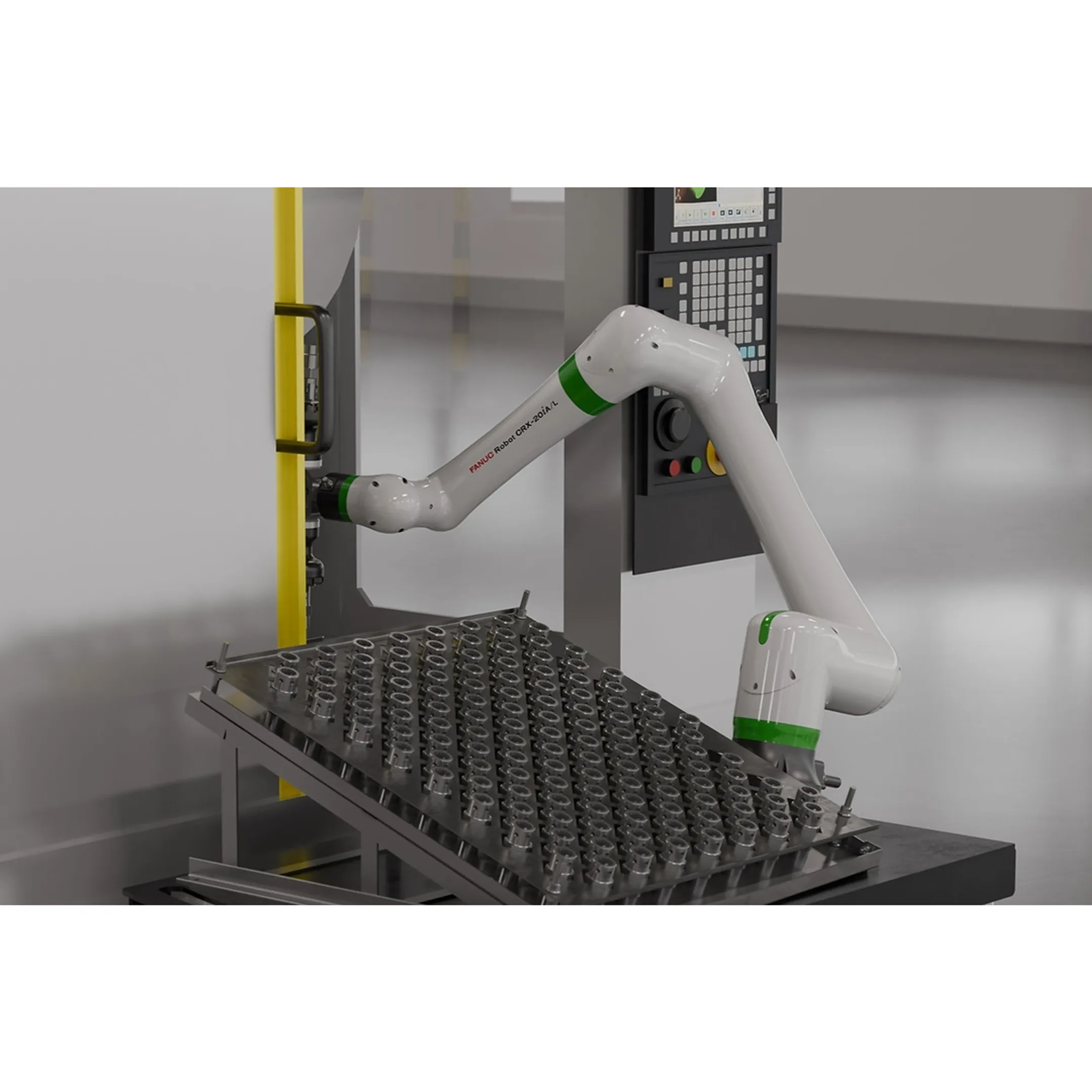 Engineer reviewing robotic handling cell