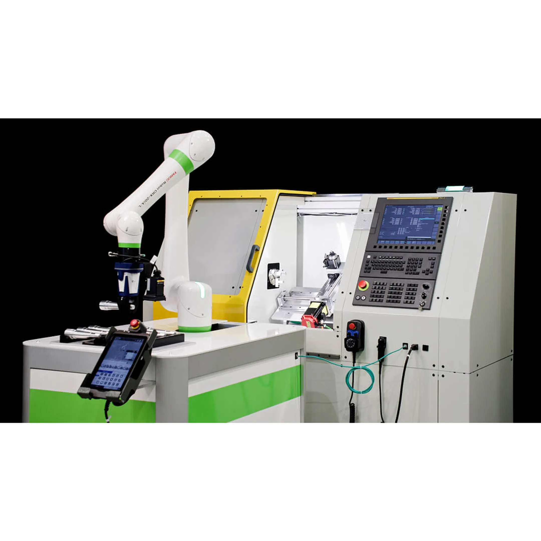 Engineer reviewing robotic press automation cell