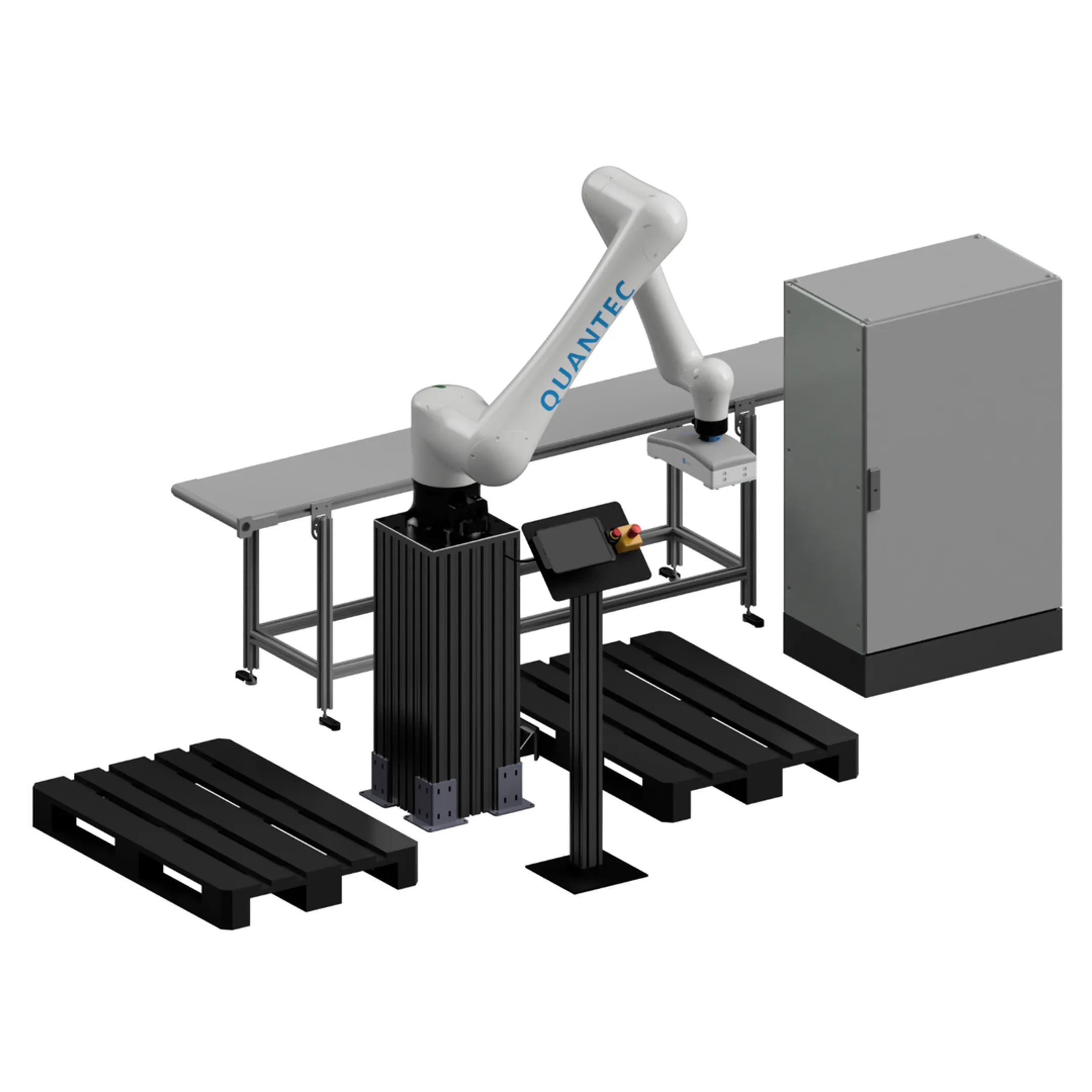 Engineers reviewing an automated pallet handling system