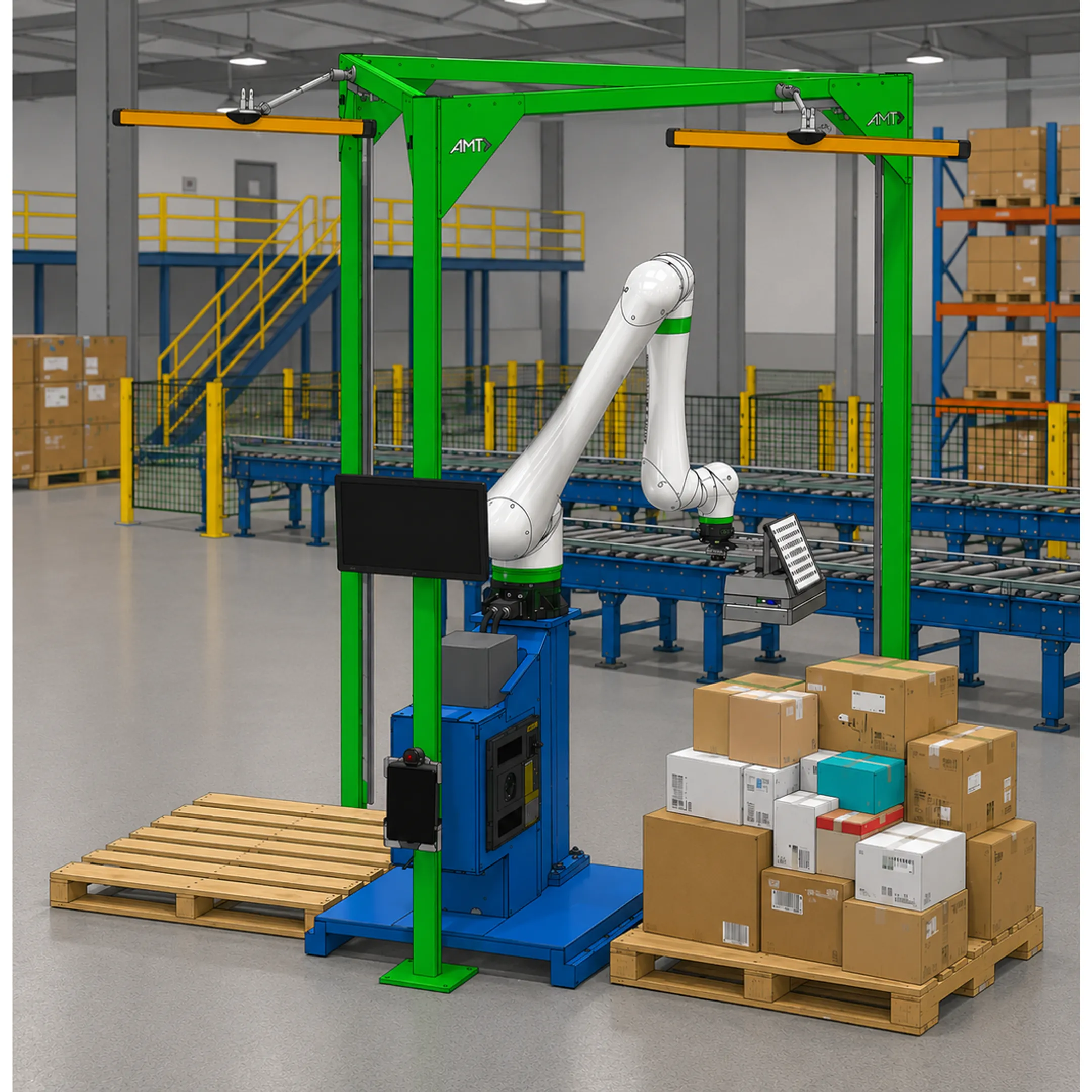 Engineer reviewing robotic cell simulation