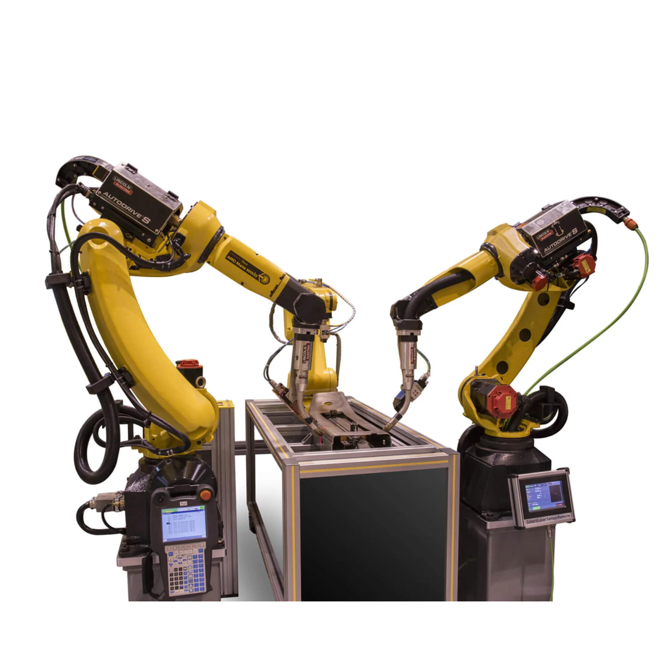Engineer reviewing a robotic welding cell