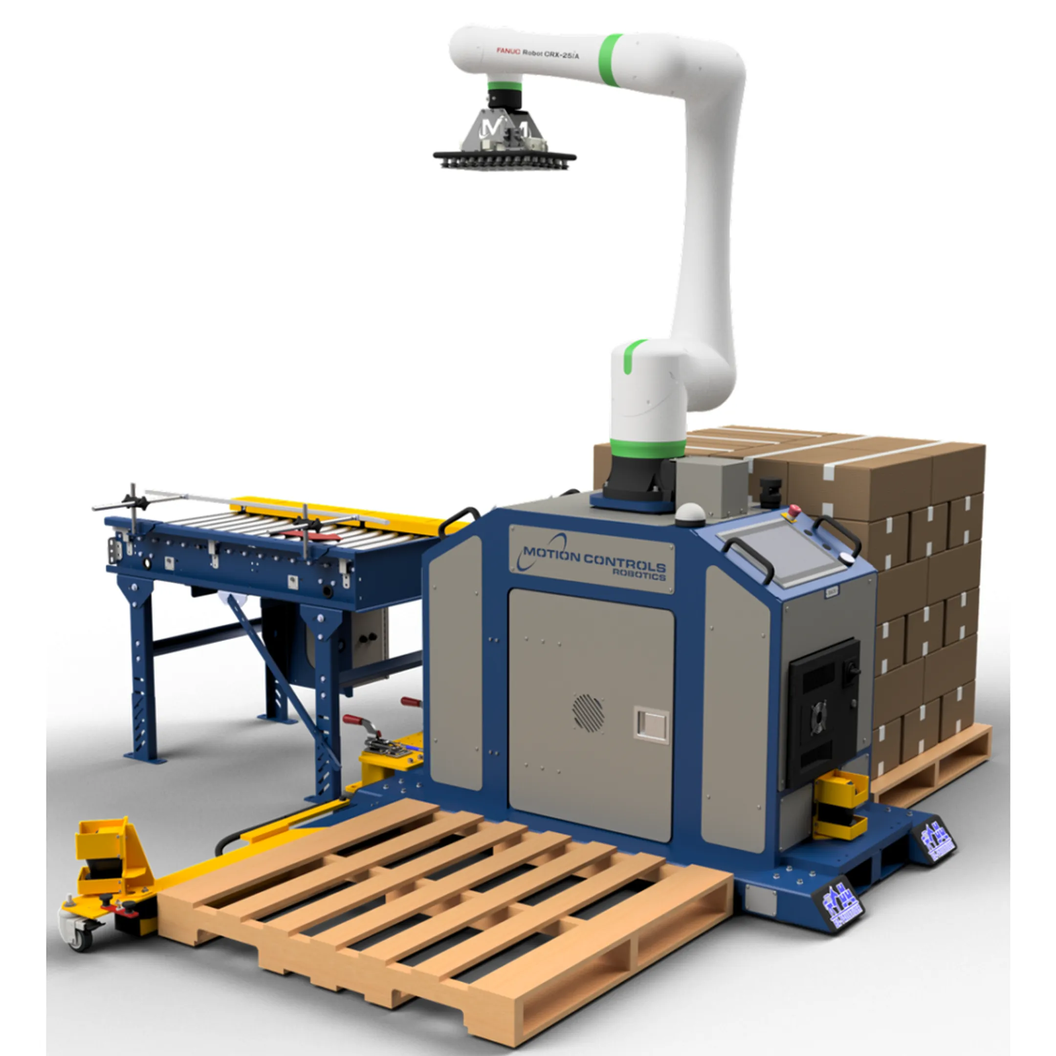 Engineer reviewing robotic packaging cell