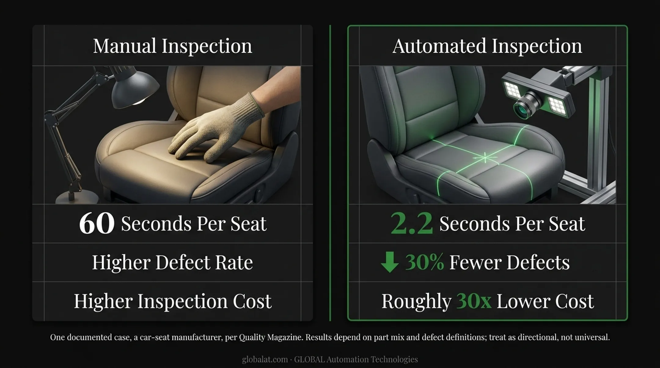 Manual versus automated inspection comparison chart speed accuracy cost