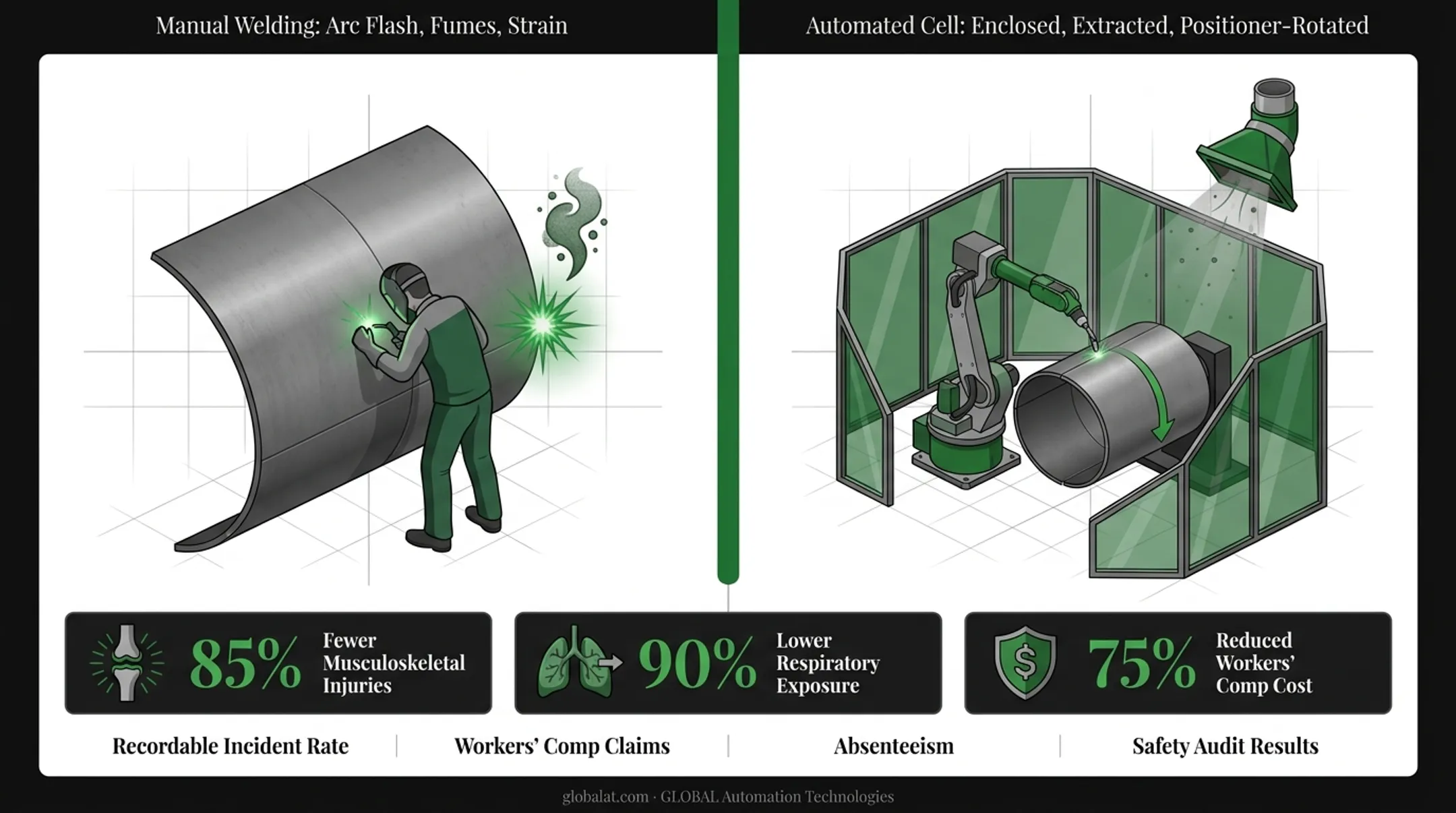Manual versus robotic welding comparison across quality speed and safety metrics