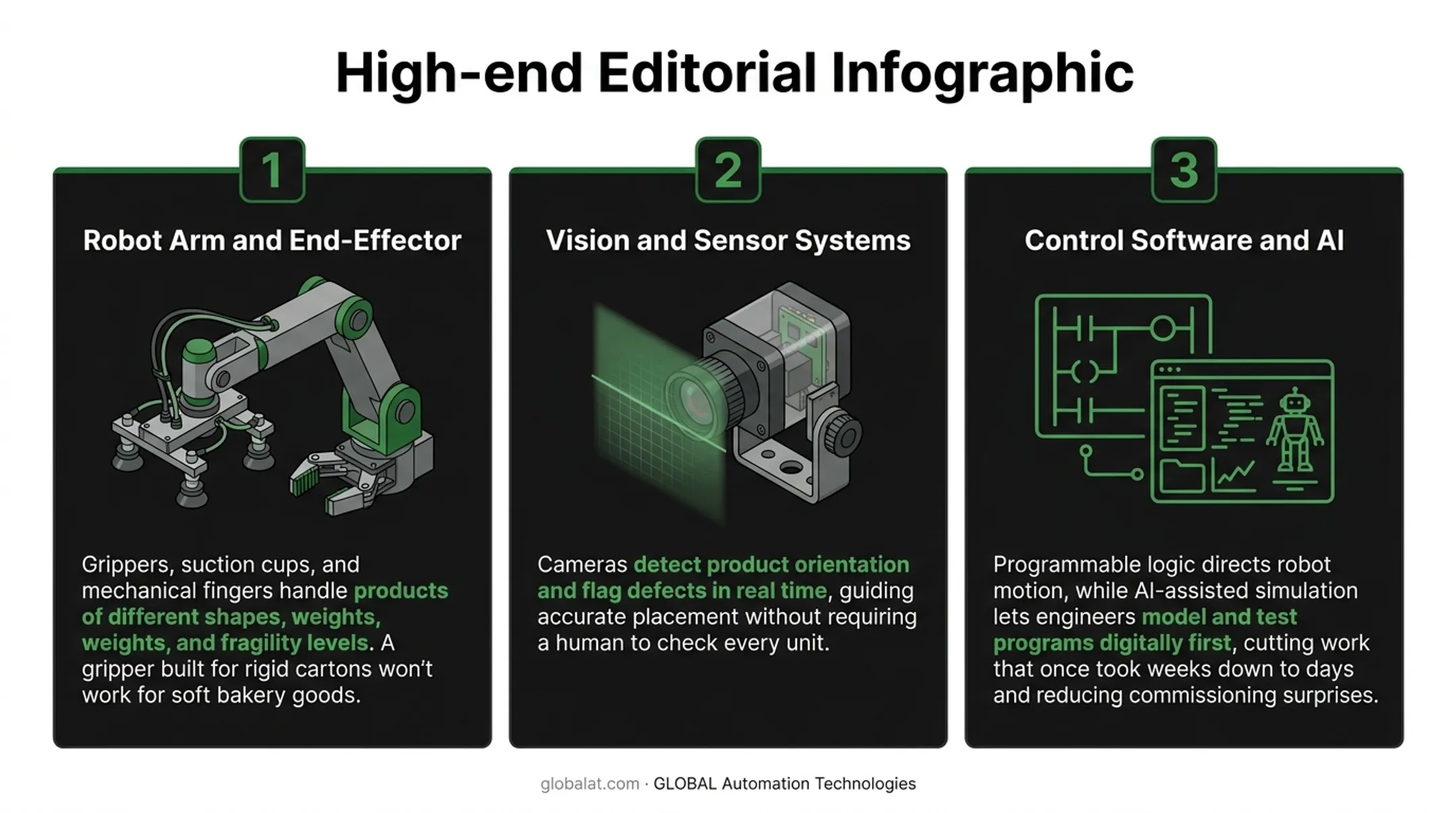 Three core components of robotic packaging automation system diagram