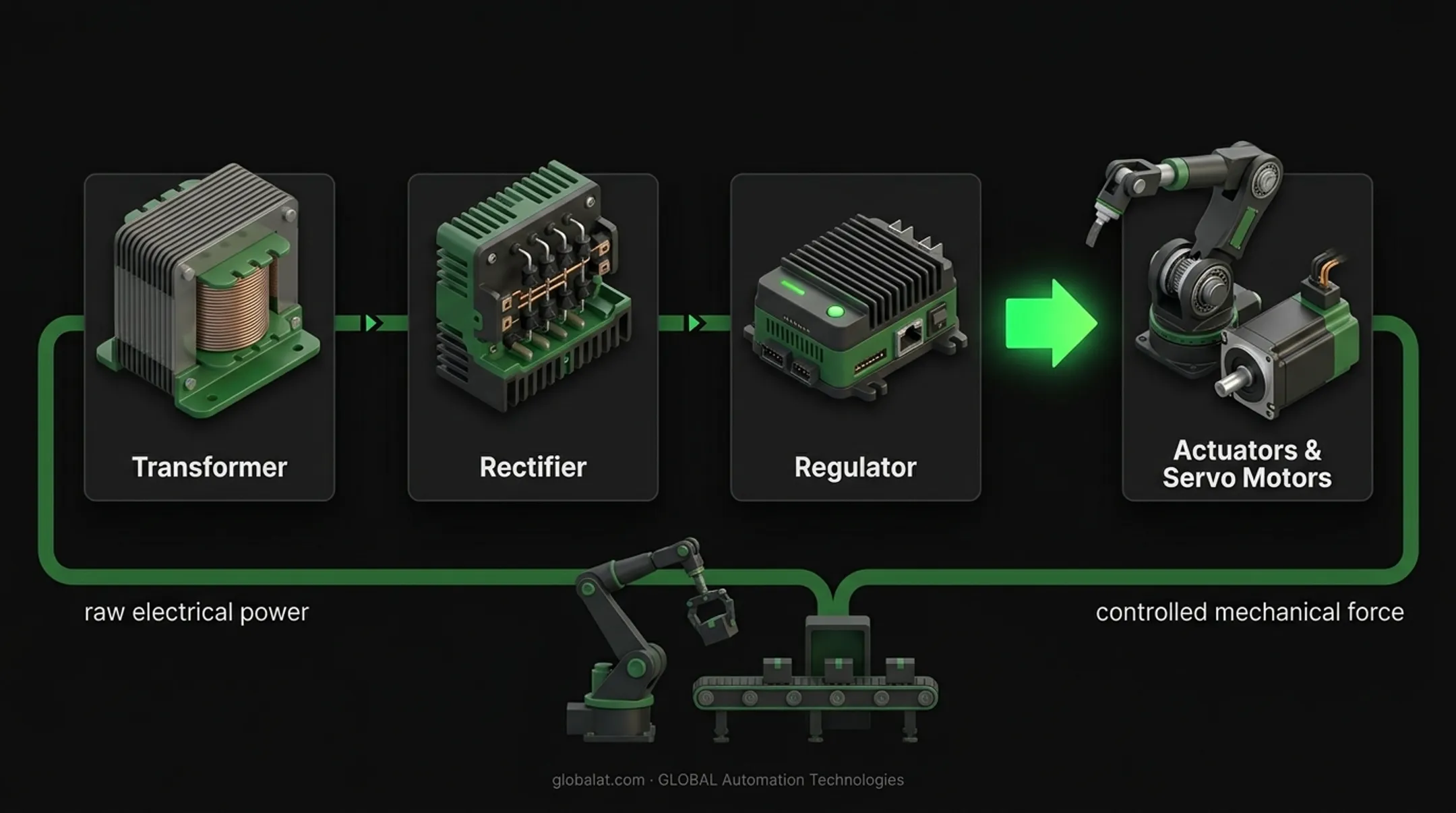 Four main types of electromechanical assemblies compared side by side