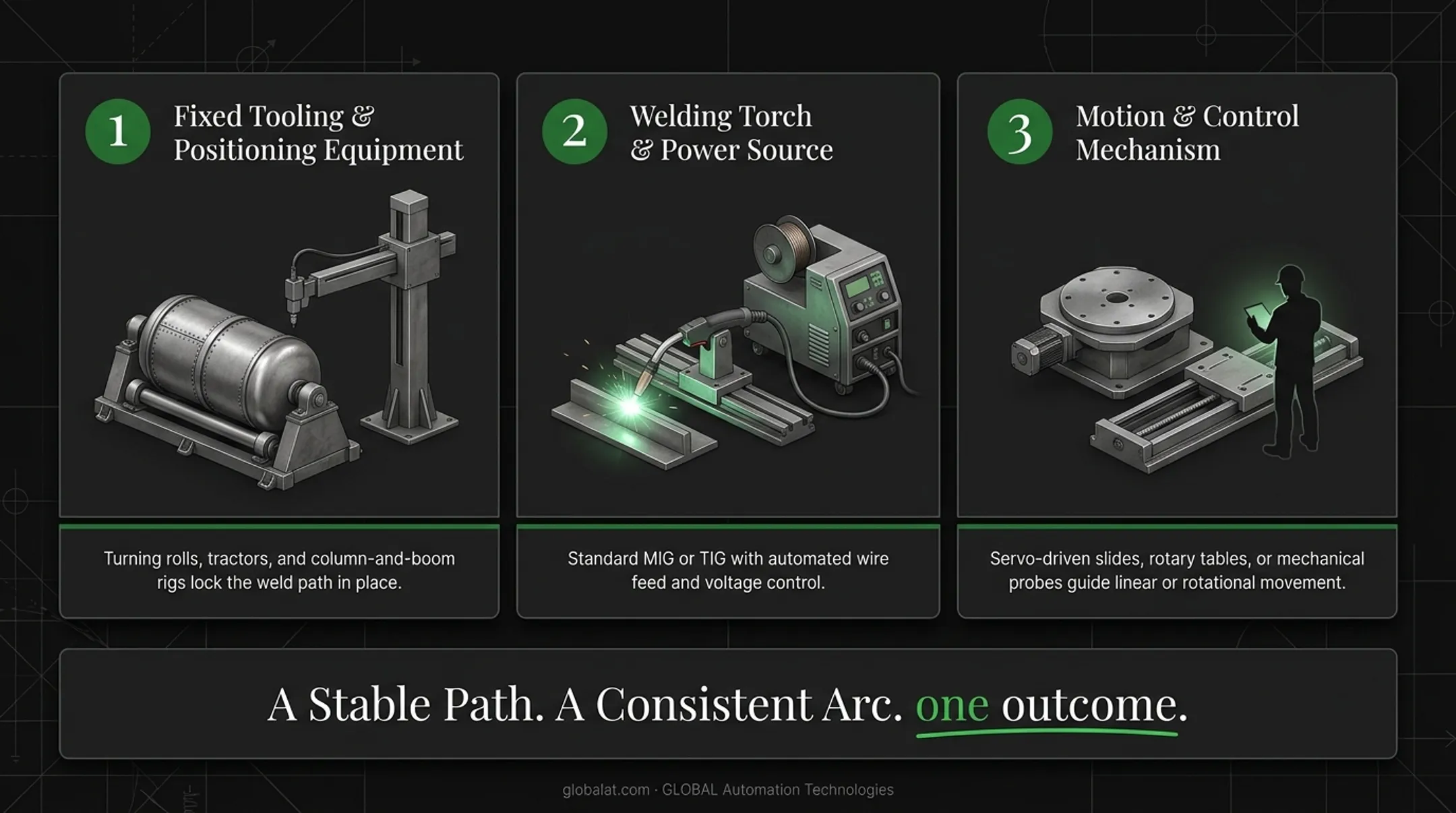 Three core components of a hard automation welding system diagram
