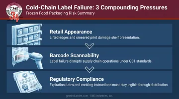 Three cold-chain label failure pressure points retail appearance barcode compliance frozen food