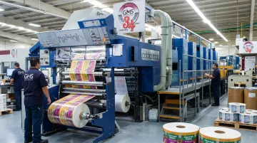 GMS Industries printing facility producing custom pressure sensitive pet food labels