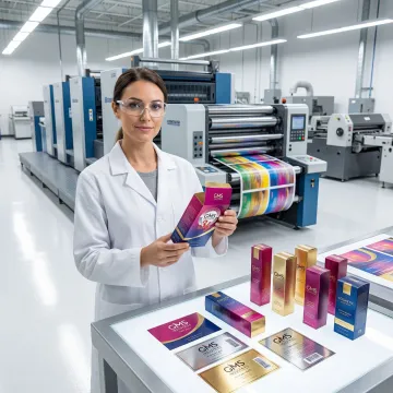 Modern cosmetic packaging production facility with printing equipment