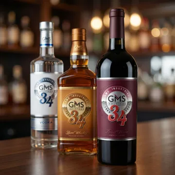 Premium custom liquor bottle labels on wine and spirits bottles