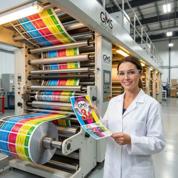 Manufacturing facility showing shrink sleeve label production equipment