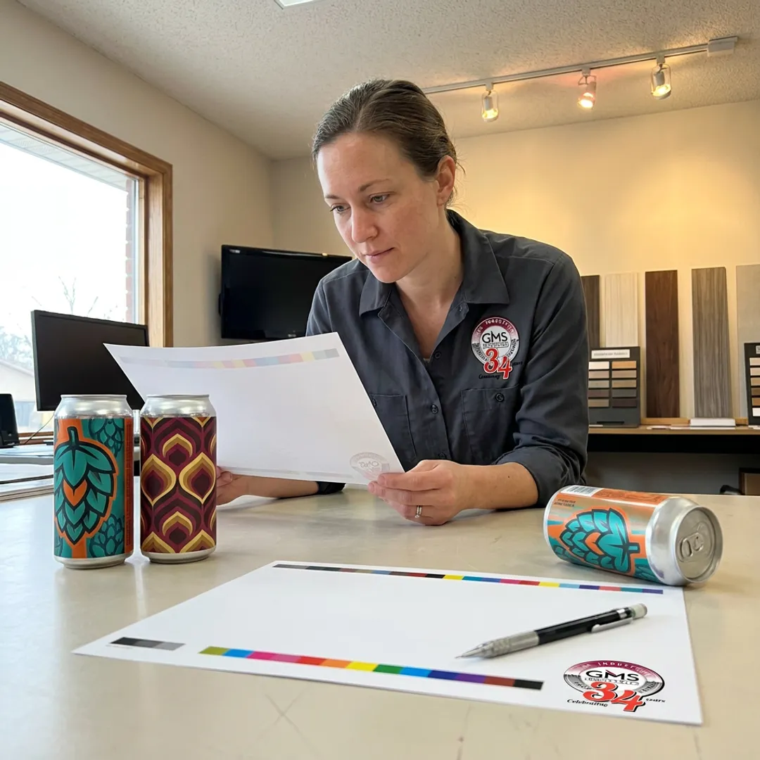 Craft beverage labels being reviewed for print quality