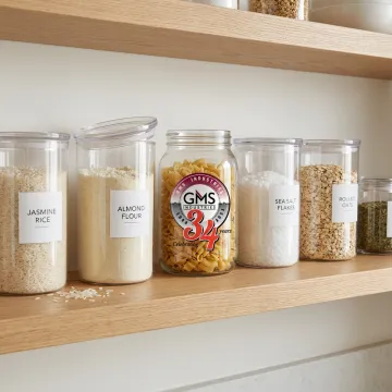Pantry labels on kitchen storage containers