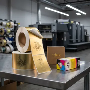 Gold pressure sensitive labels on a roll