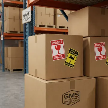 Custom fragile labels applied to shipping cartons