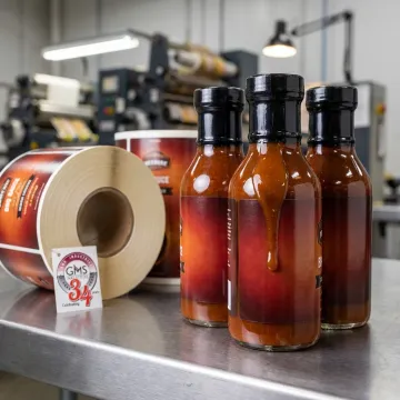 Custom waterproof BBQ sauce labels on bottles