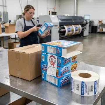 Frozen food packaging labels on retail cartons