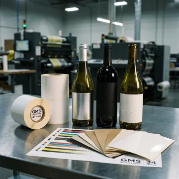 Pressure sensitive wine labels on bottles