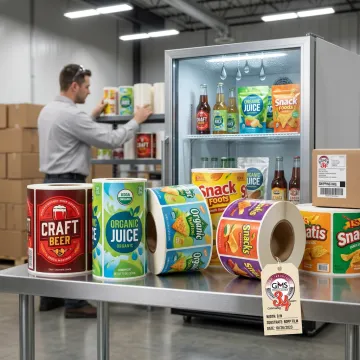 Roll-fed food and beverage labels on production rolls