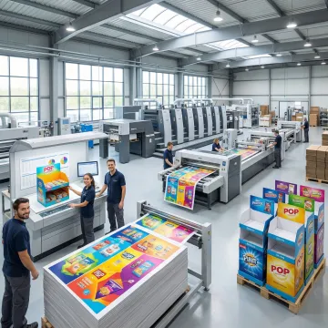 Manufacturing facility producing custom corrugated POP display boxes