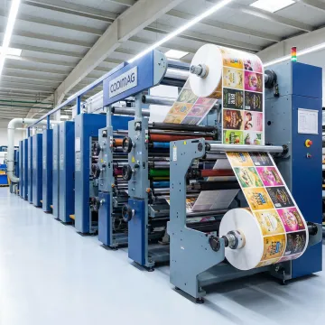 Industrial label printing press manufacturing custom pressure-sensitive labels in Tennessee facility