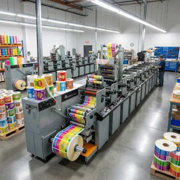 High-volume FMCG product labels on manufacturing production line