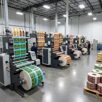 High-quality FMCG product labels being manufactured on modern printing equipment