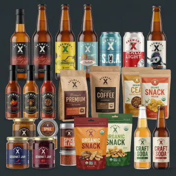 Colorful consumer product labels on various FMCG items including food and beverage packaging