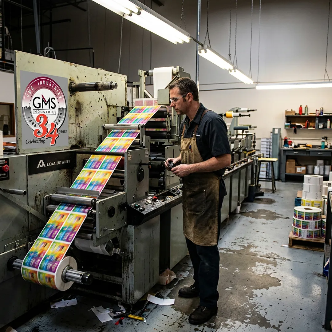 Flexographic label press printing custom product labels