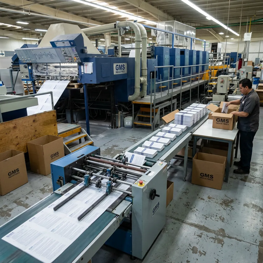 Printed IFU inserts being folded and prepared