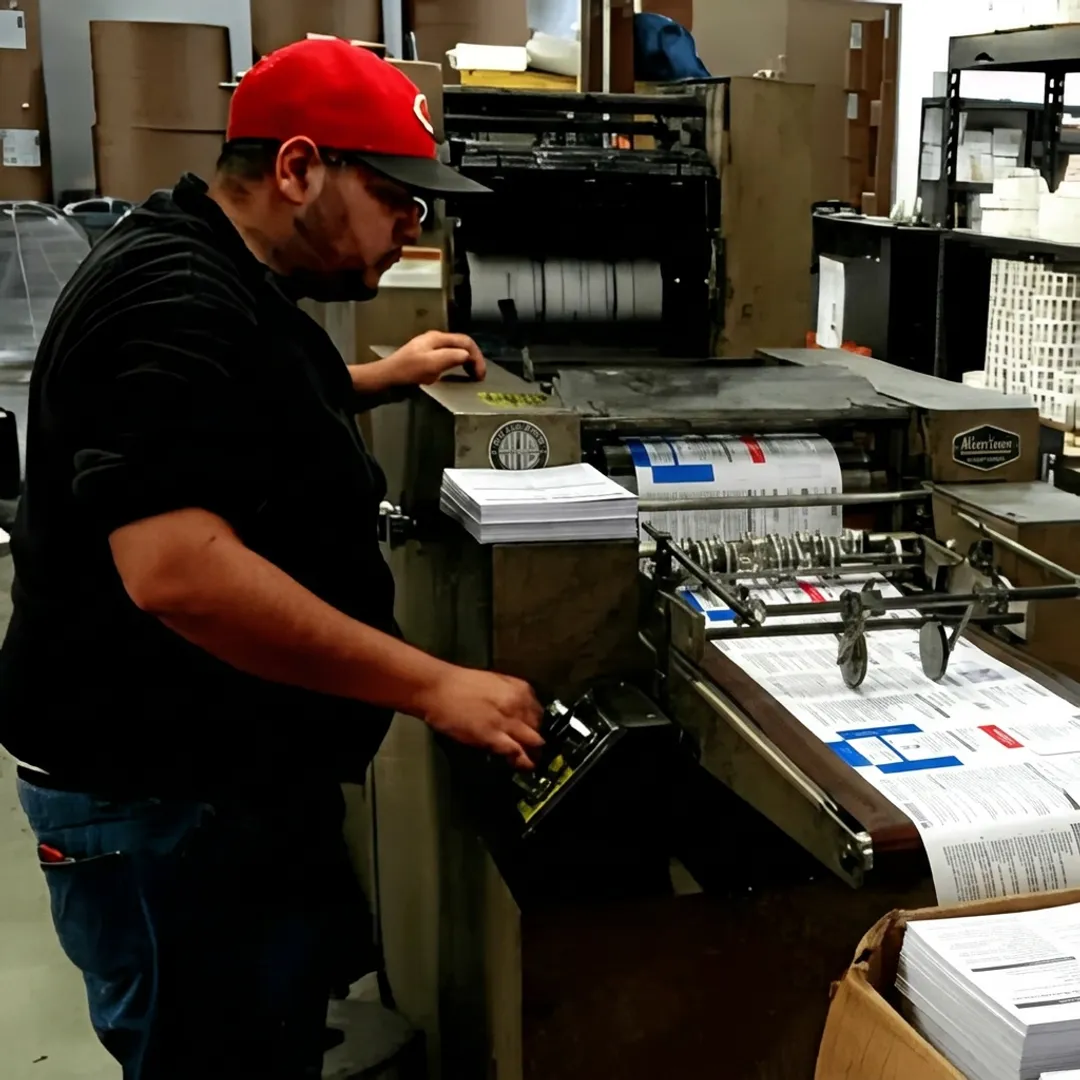 Pharmaceutical inserts being printed and folded