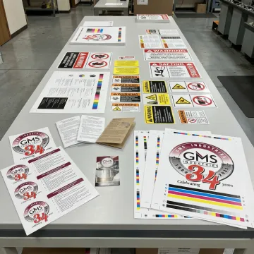 Instruction labels and safety signs being printed