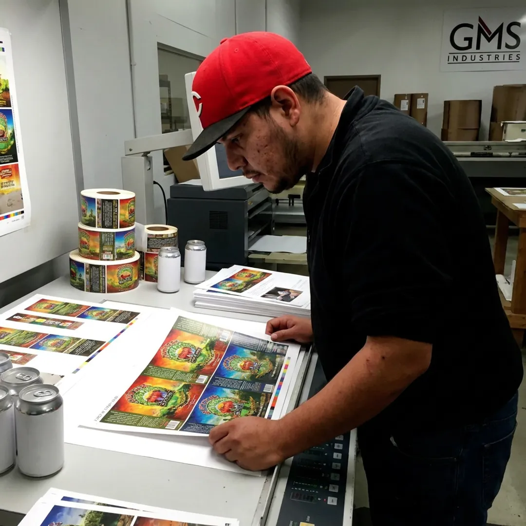 Custom beer labels being reviewed before printing