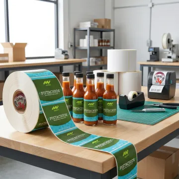 Custom hot sauce labels on bottles and rolls
