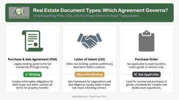 PSA versus letter of intent versus purchase order comparison table infographic