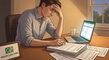 Stressed homebuyer reviewing complex real estate contract without legal guidance