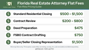 Florida real estate attorney flat fee ranges by service type comparison chart